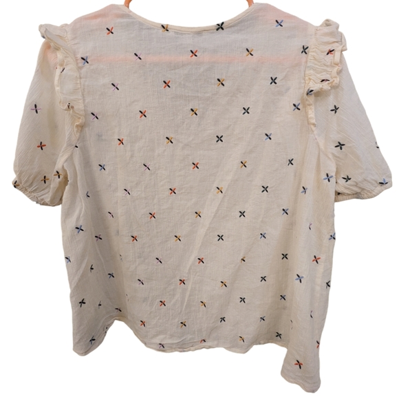 Madewell Cream Embroidered Short Sleeve Gazebo Top Sz Medium - Picture 7 of 10